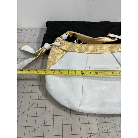 B. Makowsky White & Gold Leather Hobo Bag Dust Bag Animal Print Lining excellent - Picture 8 of 10